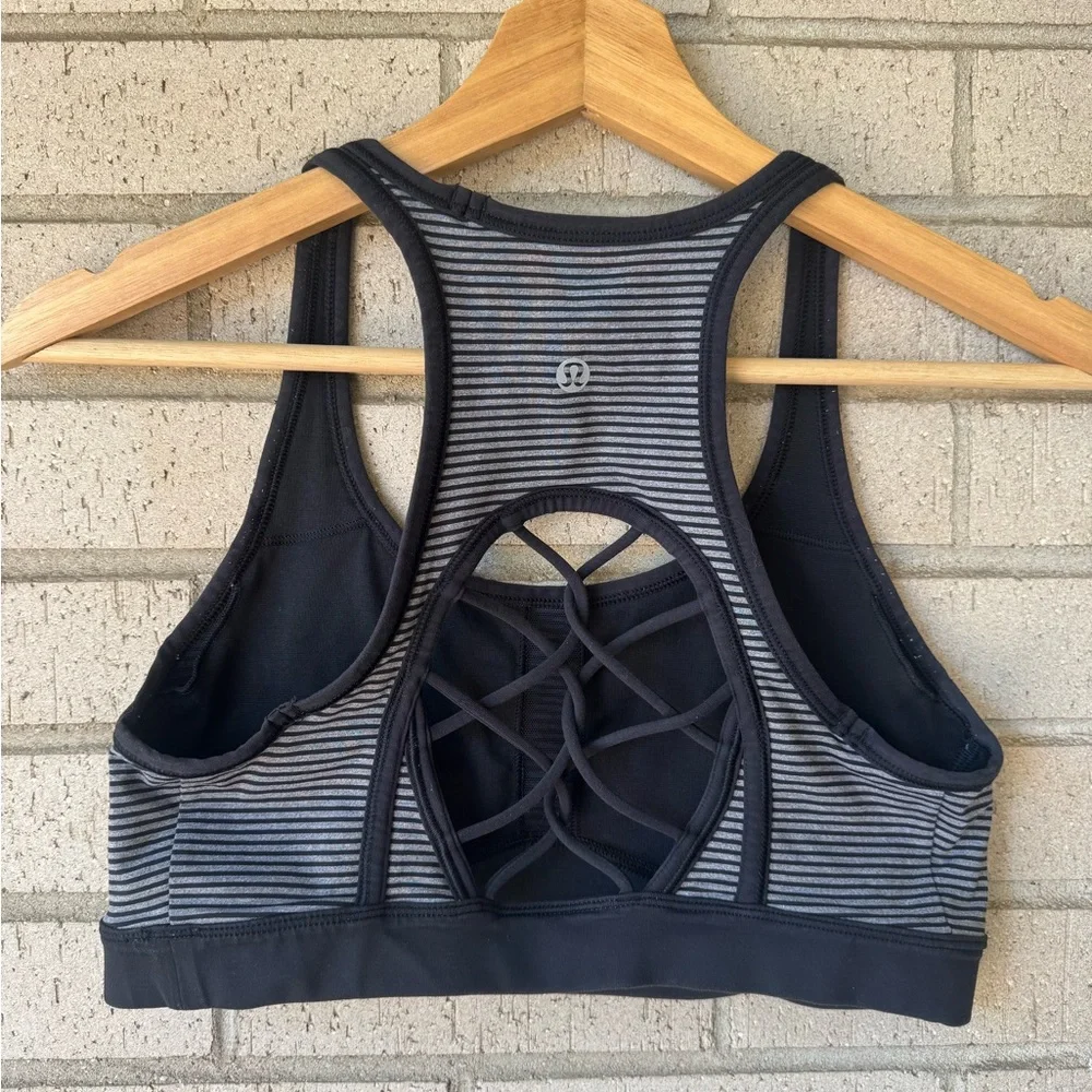 Lululemon Sweaty Or Not Bra II Grey Black Striped Racerback